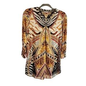 PETER NYGARD ANIMAL PRINT TOP STUNNING SIZE SMALL MULTI COLOR 3/4 SLEEVES